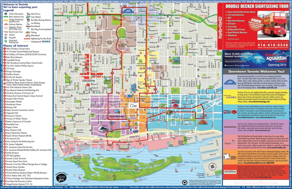 mapa Toronto hop on hop off bus tour