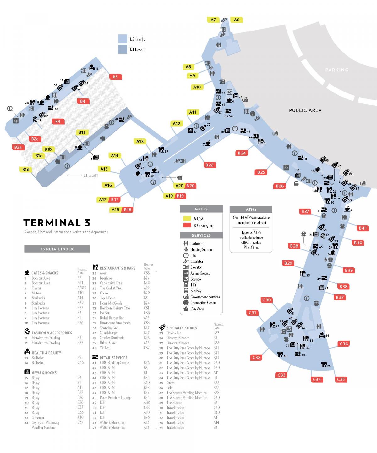 mapa yyz terminálu 3 mapa