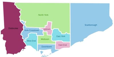 Mapa Toronto čtvrtí